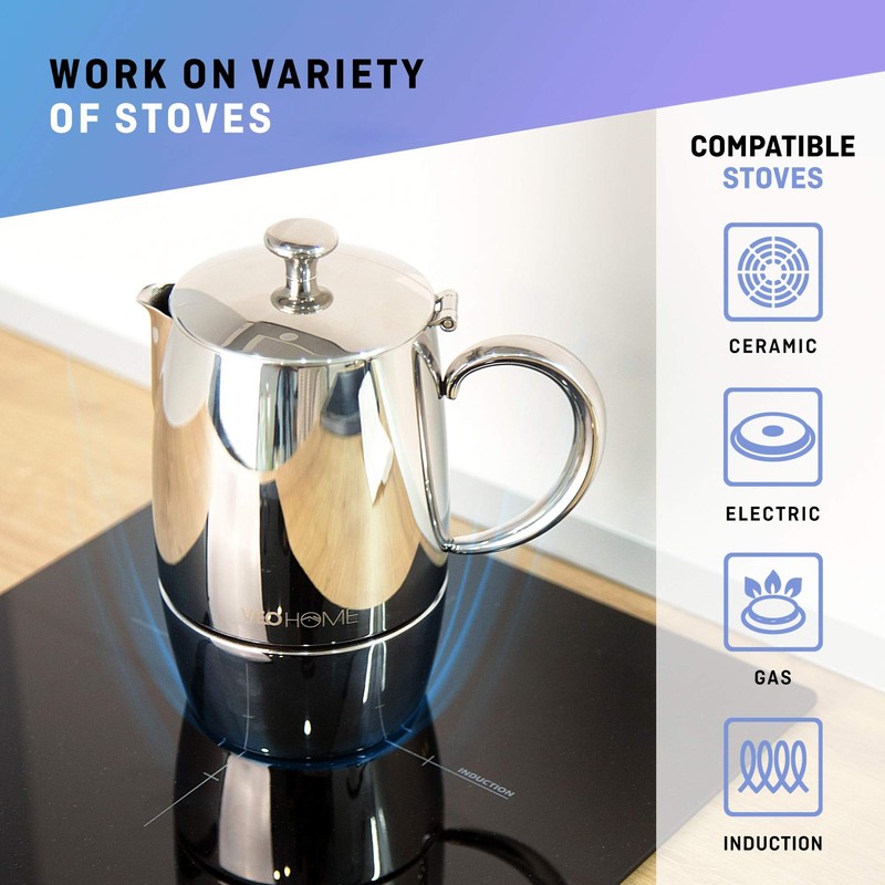 VeoHome Stovetop Espresso Coffee Maker - l Multi-Stove Stainless Steel