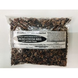 Raw Cacao / Cocoa Nibs 100% Raw Chocolate Arriba Nacional Bean 4oz Bag Unsweetened Chocolate Substitute Keto, Vegan & Non-GMO Antioxidant