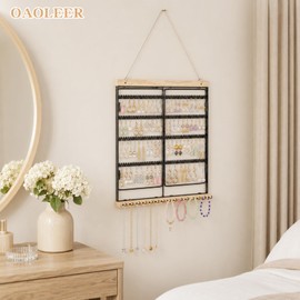 Hanging Jewelry Organizer 4-Tier Wall Earring Holder for Necklaces, Rings