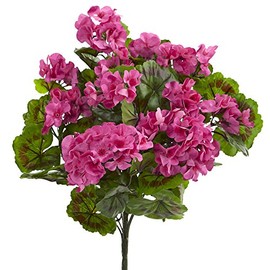 Nearly Natural Geranium Artificial Bush, UV Resistant, Set of 3 (Indoor/Outdoor)