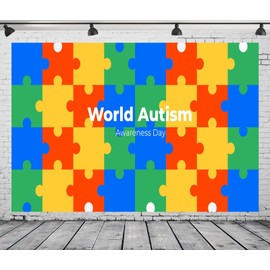 CORFOTO Colorful Puzzle Piece Backdrop Fabric 5x4ft World Autism Awareness Day Jigsaw Pattern April Children Support Background for Autism Awareness Themed Party Decorations Kids Love Photo Props