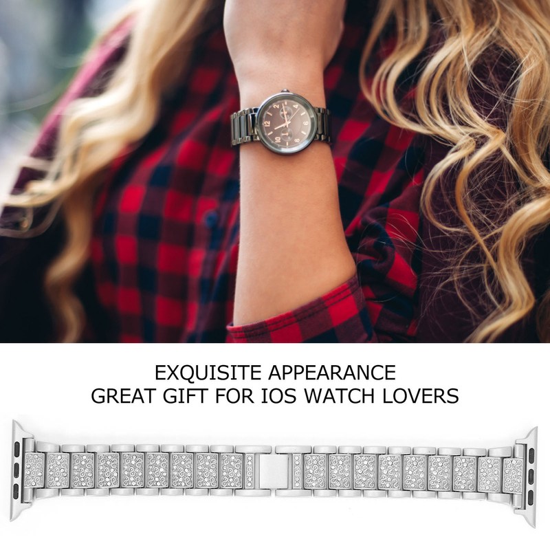 Watch Band Full Rhinestones Strap Metal Wristband Replacement Compatible for