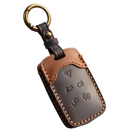 HIBEYO Car Key Case Fits Land Rover LR2 LR4 Discovery Range Rover Sport Evoque Leather Key Box Key Shell Fits Jaguar XF E-Pace E-Tempo Protective Case Remote Control B Black