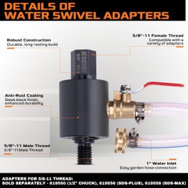 KSEIBI 619578 Water Swivel Adapters for Core Bits, 5/8"-11 Female Thread Diamond Wet Core Bit Adapter, Well Drilling Equipment