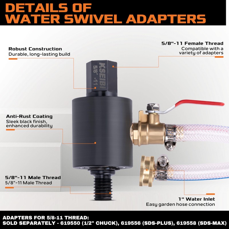 KSEIBI 619578 Water Swivel Adapters for Core Bits, 5/8"-11 Female