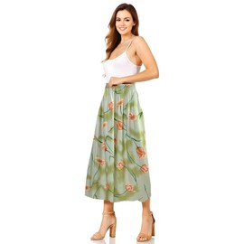 L S U Women Summer Skirt New Floral Designs Elasticated Waist Midi Summer Skirts for Women UK (M-L Green)