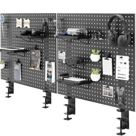 VIVO Steel Clamp-on Desk Pegboard, 60 x 24 inch Privacy Panel, Magnetic Peg Board, Office Accessory Organizer, Above or Below Desk Placement, Black, PP-DK30B-2