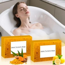 2PCS jabones iluminadores de limón, Barra de ácido Kójico para atenuar las manchas oscuras, Jabón de ácido kójico para eliminar puntos negros en rostro y cuerpo