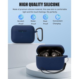 Generic for Marshall Motif Ⅱ A.N.C. Case Cover, Protective Silicone Skin Accessories with Keychain for Women Men for Marshall Motif Ⅱ A.N.C. Charging Case, Front LED Visible, Blue