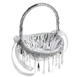 Wedding Flower Girl Basket Silver Hand Flower Basket Romantic Rhinestone Flower Basket with Lace L