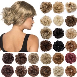 S-noilite Hair Bun Extensions Messy Wavy Curly 2 Pieces Dish Donut Scrunchie Hairpiece Accessories Chignons Updo Ponytail Pony Tail Synthetic Hair Extension for Women Girl -2 Piece 60G Ash Blonde
