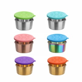 Stainless Steel Seasoning Container with Silicone Lid,Mini Dipping Dishes,Suitable for Small Fruits, Lunch Boxes, Sauce Containers, Picnic, Travel Meal Preparation and Kitchen Storage[6 Pack]