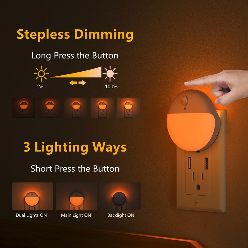 YUNLEX Amber Motion Sensor Night Lights Plug into Wall, 2