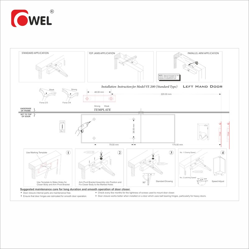 OWEL - Automatic Adjustable Door Closer for Residential/Commercial use, Heavy