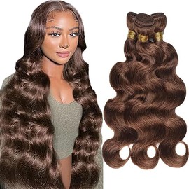 Tuheerst Real Hair Wefts Bundles Human Hair Extensions Real Hair Body Wave 3 Bundles Brazilian Hair Bundles Real Hair Long Hair Bundles #4 Total 300 g Remy Hair for Woman 30 Inches