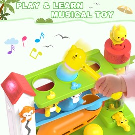 Ussybaby Toddler Toys for 1+ Years Old Boy,Montessori Musical Infant Toy Age 1-2, Toddler Learning & Developmental Pound a Ball Track,Baby Girl Gift Birthday Toys for 1 2 Year Old Boys & Girls(Green)