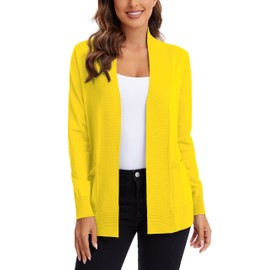Urban CoCo Women's Lightweight Open Front Knit Cardigan Sweater Long Sleeve with Pocket (Lemon Yellow, 2XL)