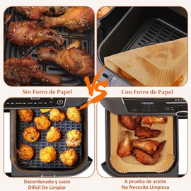 Ausein 100Pzs Papel para Freidora de Aire Rectangular, 22x14cm Forro de Papel Desechable para Air Fryer de Grado Alimenticio, Papel para Hornear Antiadherente, para Hornos, Microondas y Sarté
