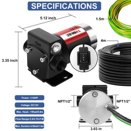 Gasoline Transfer Pump YOHOME DC 12V New DOUBLE WAY Cast Iron Fuel Transfer Pump 3.7GPM Overheating Stability With Built-in Bypass Fuel Pump Suitable For Gasoline, Diesel, Kerosene, Mineral oil