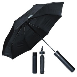 Gilley Improved Easy Compact Windproof Umbrella - 25x5cm | Strong & Wind Resistant with Integrated Drying | Smaller Size, Lightweight & Portable Folding Work & Travel Umbrella for Men & Women | Black