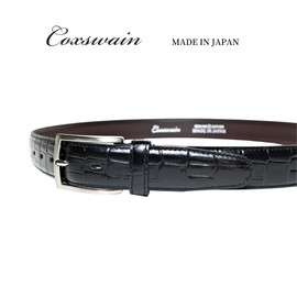 COXSWAIN CW20207-19 Men's Belt, Croco Embossed Genuine Leather, Business, Black, Made in Japan, 1.2 inches (30 mm) Wide, Adjustable Size, Black