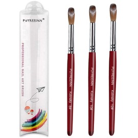 PUYREEINN Acrylic Nail Brush with Kolinsky Sable Hair and Red Wooden Hand, Round Professional Gel Brush for Acrylic Power and Nail Extension Size 8,10,12 (One Set)