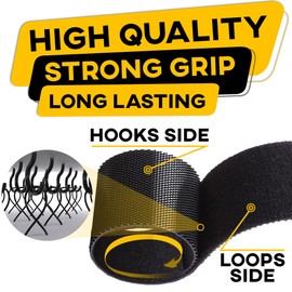 Hook and Loop One Wrap Tape, Fastening Cable Straps with Heavy Duty Strenght, Easy to Cut Roll, Quick Wrap Cable Straps, Bundling Ties Fasten Self Gripping for Storage and Organization (Black)