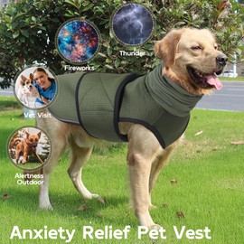 Dog Anxiety Relief Vest with Ear Muffs Calming Dog Anxiety Jacket with Reflective Strips Calming Coat Turtleneck for Noise and Stress Relief (Green, XXL)