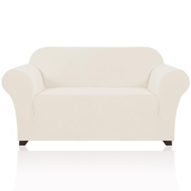 PrinceDeco Stretch Sofa Slipcover 1 Piece Sofa Cover for 3 Cushion Couch Furniture Protector/Cover Couch with Elastic Bottom Soft and Durable Sofa Cover Pet Protector (XL Sofa,Cream)
