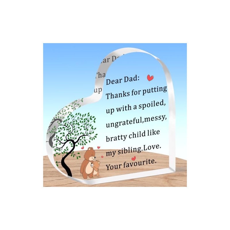 AMZQ Dad Gifts Dear Dad Heart Shaped Plaque Present Dad