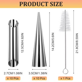 HOFURME 21 Pcs Cream Horn Mold Kit, Non-stick Stainless Steel Cream Horn Molds For Baking With Cleaning Brush, Cannoli Form Tubes Kit or Danish Pastry Lady Lock Forms Creams Roll Croissant