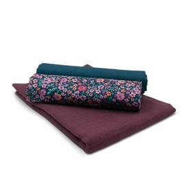 VmG-Store Muslin + Cotton Fabric Set, Colour Coordinated, Double Gauze Fabric, 100% Cotton Fabric, Tex Standard 100 (Set25 Digital Flower Dark Petrol)