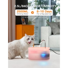 Cat Water Fountain, 84OZ/2.5L Cat Fountain, Super Silent Pet Water Fountain, Activated Carbon Filter, Translucent Pet Water Dispenser Suitable for Multiple Pets Family (Pink)