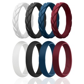 ROQ Silicone Rings for Women Thin Womens Silicone Rubber Wedding Rings Bands - Braided Flame Leaves and Dome Collection - Can Be Used as Stackable Rings - Maroon, Dark Blue, White, Black, Size - 9