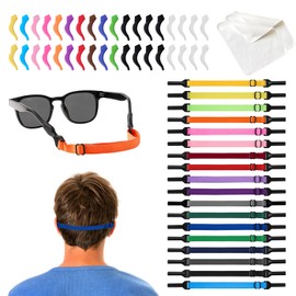 18 Kids Glasses Strap, 18 Large Ear Hooks for Glasses, and 2 Glass Cloths, Adjustable Elastic Design, Comfortable and Non-Slip, Suitable for Children, Men and Women Glass, Sunglasses (Multicolor)