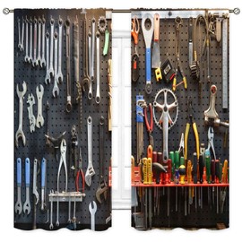 Man Cave Curtains, Retro Rustic Garage Tools Shed Workshop Fixing Equipment Vintage Blackout Window Drapery Treatments for Boys Men Teens Bedroom Living Room Home 2 Panels Set, 42"x45" Inch