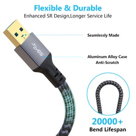 Hisatey USB Extension Cable 20 ft, Long USB Extension Cable USB Extender Nylon Braided USB 3.0 Extension Cable for Webcam, Camera, Phone, Mouse, Keyboard, Printer and More