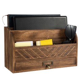 VERGOODR Solid Wooden Desk Drawer Organizer Desktop File Sorter,Desktop Mail Organizer with Handle For Office Supplies,Office Desk Accessories & Workspace Organizers for Home Organization (Brown)