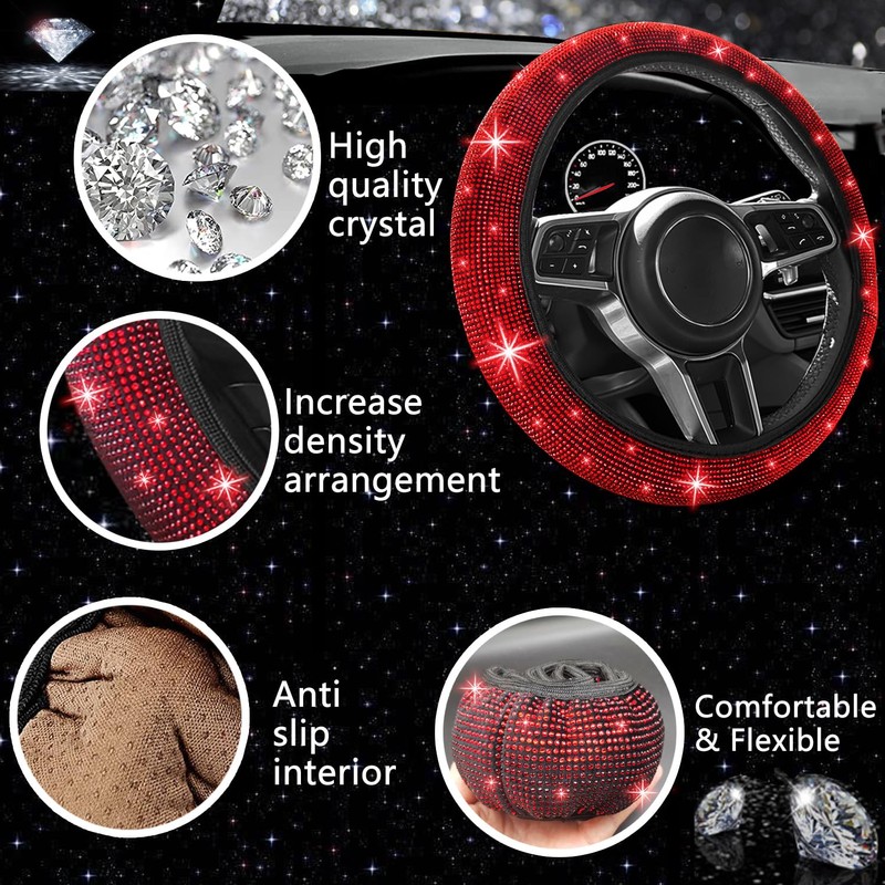 NBTEPEM 27 PCs Red Bling Car Accessories Set for Women,
