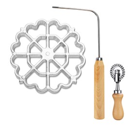 Bunuelos Mold Rosette Iron Molds Set with Wooden Handle, Lotus Flower Bunuelos Cookie Maker Mold with Pasta Cutter Wheel for Home and Kitchen