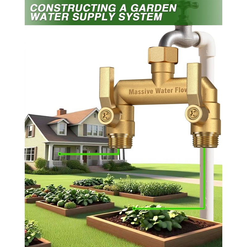 Hose Splitter 2 Way Heavy Duty, Solid Brass Full Flow