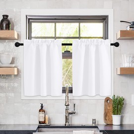 NICETOWN Bathroom Window Curtains - Rod Pocket Blackout Curtains Small Window Short Drapes for Kitchen Living Room Kids Nursery Room RV, W29 x L30 inch per Panel, Pure White, 2 Panels