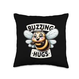 Buzzing Hugs Friendly Bee with Cute Smiling Face Throw Pillow