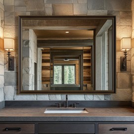 Ultrue Retro Copper Effect Framed Wall Mirror, 32x40 Rectangle Mirror, 1/8"Anti-desilvering Tempered Glass, Sustainable&Sturdy Frame, Anti-Rust, HD Reflection &3min Fast Setup for Bathroom Living Room