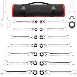 14 Pieces Wrench Set, Flex-Head Ratcheting Combination Set, SAE 5/16"-11/16""& Metric 8-16mm, 72-Teeth,Cr-V Steel Ratchet Wrenches Set with Storage Bag for Truck Garage Projects