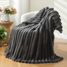 Wajade Fluffy Flannel Blanket Faux Fur Bed Throw Super Soft Warm Large Blanket for Bed Sofa Car, Dark Grey 127x153CM