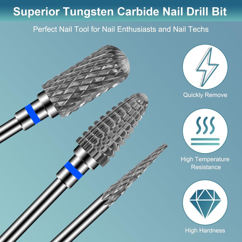 CGBE Nail Drill Attachments, 3/32 Inch Tungsten Carbide Bits for