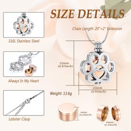 Minicremation Pet Cremation Jewelry For Ashes Paw Print Urn Necklace for Ashes Cremation Necklace for Pet Ashes Stainless Steel Ash Necklace Memorial Ash for Women Men