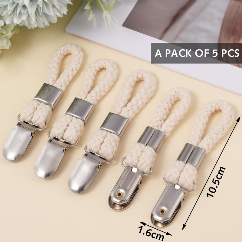 Luxiremi 5 Pcs Hanging Tea Towels Clip, Brackets-Braided CottonTowel Clips