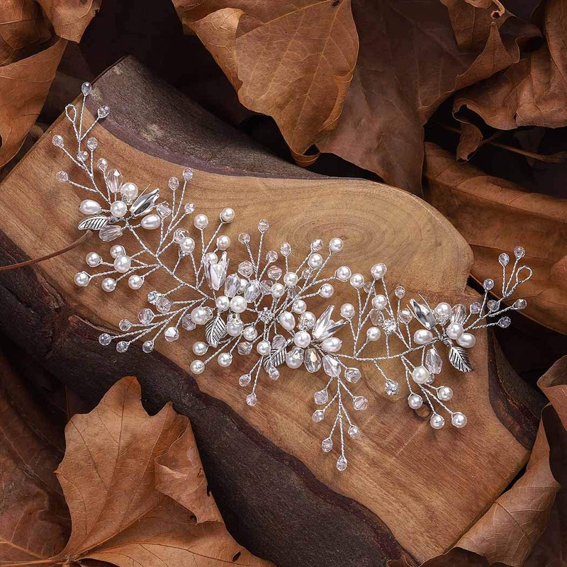 Unicra Bridal Wedding Hair Vine Silver Crystal Headband Flower Headpiece